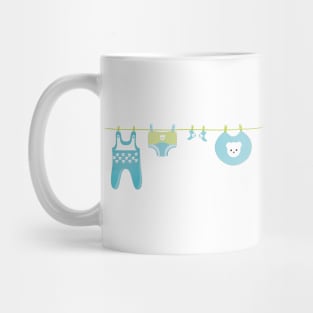 Baby newborn announcement card, baby boy blue, green Mug